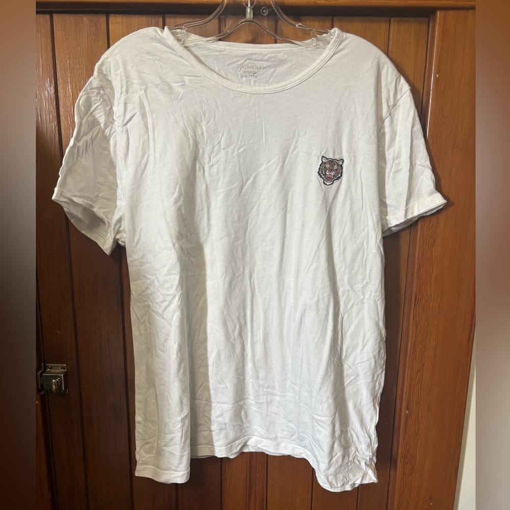 3/$20 Segments White T-Shirt with Embroidered tiger Patch